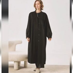 NWT Buttoned Long-line Wool-Cashmere Coat (Black) - NAP